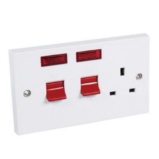 Picture of CED Cooker Switch Socket. 45amp Double Pole with Neon Horizontal