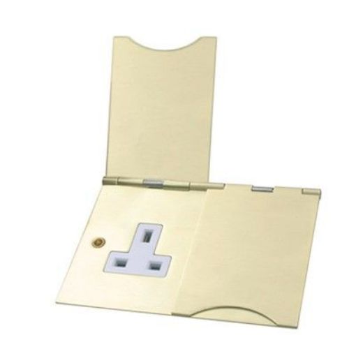 Picture of CED 13amp Twin Floor Socket Satin Brass To Bs1363 Pt2
