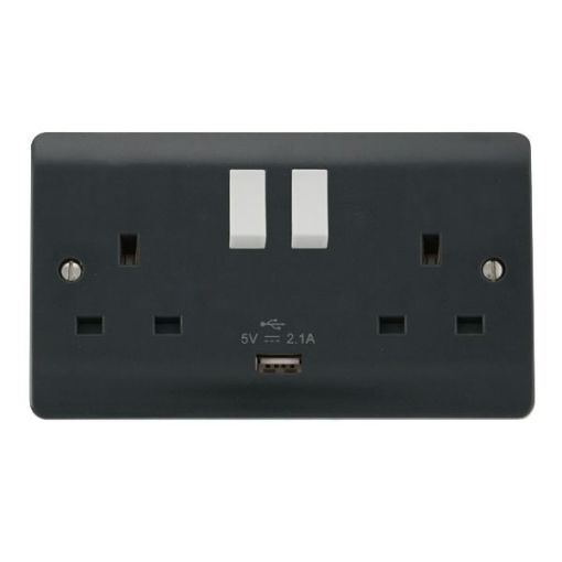 Picture of Click CMA770AG Socket 2 Gang Switched and USB 13A Grey
