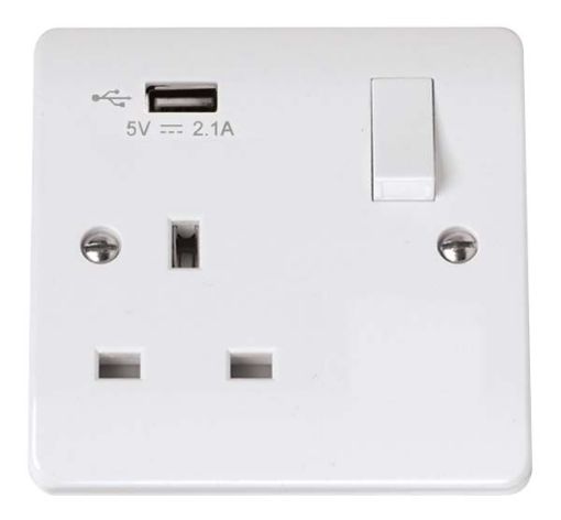 Picture of Click CMA771U Socket 1 Gang Switched and USB 13A White