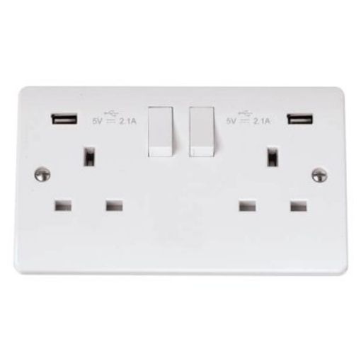 Click CMA780 Socket 2 Gang Switched and USB 13A White