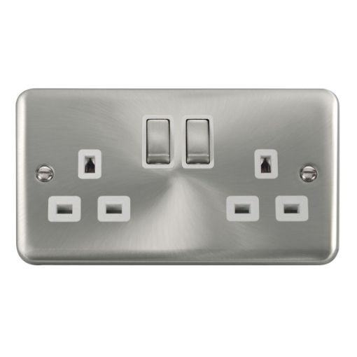 Picture of Click DPSC1536WH Socket 2 Gang Double Pole 13A Satin Chrome White