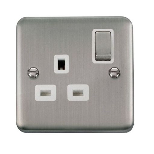Picture of Click DPSS535WH Socket Double Pole 1 Gang Switched 13A Stainless Steel