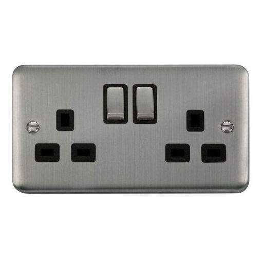 Picture of Click DPSS536BK Socket Double Pole 2 Gang Switched 13A Stainless Steel