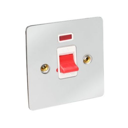 Picture of CED 45amp Double Pole Switch with Neon Square Single Plate Chrome White Inserts