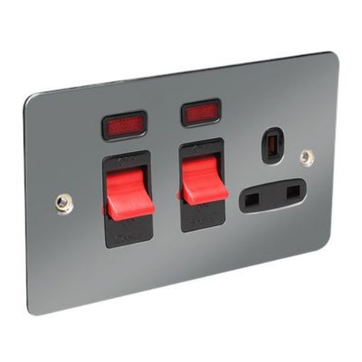 Picture of CED 45amp Socket and Switch With Neon Black Nickel Black Inserts