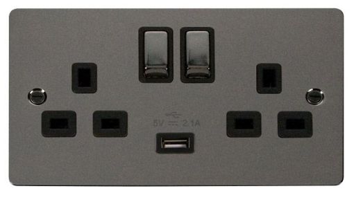 Picture of Click FPBN570BK Socket 2 Gang Switched and USB 13A