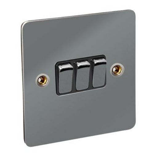 Picture of CED 10amp 3 Gang 2 Way Switch Black Nickel Black Inserts