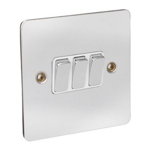 Picture of CED 10amp 3 Gang 2 Way Switch Chrome White Inserts