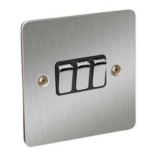 Picture of CED 10amp 3 Gang 2 Way Switch Chrome Black Inserts