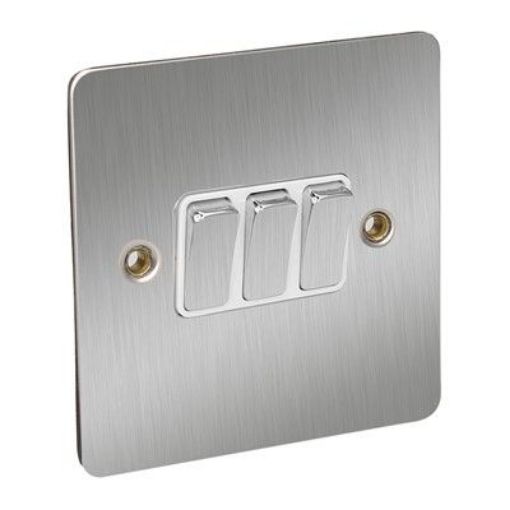 Picture of CED 10amp 3 Gang 2 Way Switch Satin Chrome White Inserts