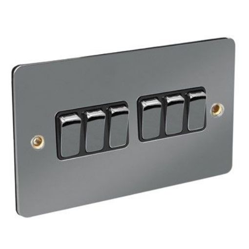 Picture of CED 10amp 6 Gang 2 Way Switch Black Nickel Black Inserts