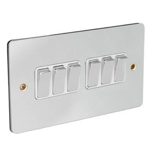 Picture of CED 10amp 6 Gang 2 Way Switch Chrome White Inserts