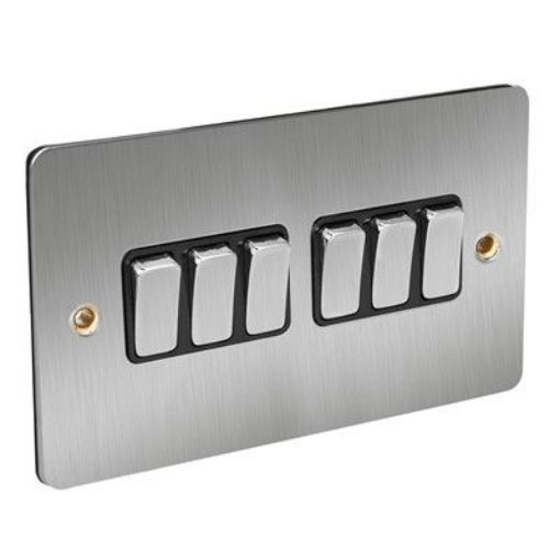 Picture of CED 10amp 6 Gang 2 Way Switch Chrome Black Inserts