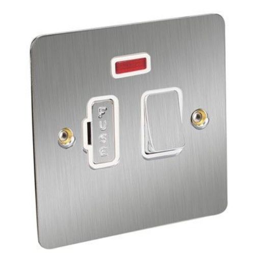 Picture of CED 13amp Fused Connection Unit Switch with Neon Satin Chrome White Inserts