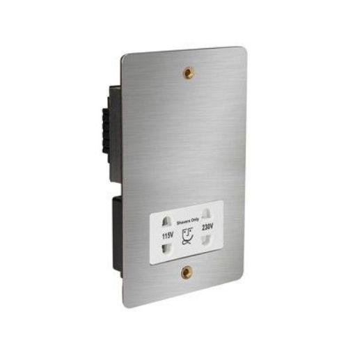 Picture of CED Shaver Socket 240v/110v Satin Chrome White Inserts