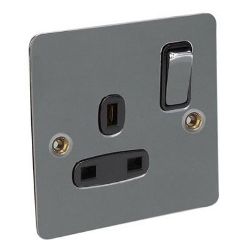 Picture of CED 13amp 1 Gang Switched Socket (single Pole) Black Nickel Black Inserts