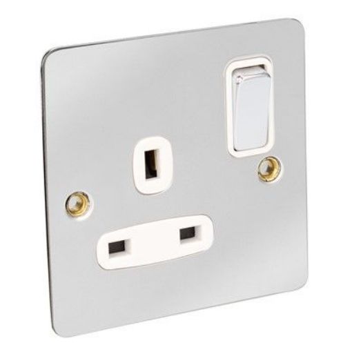 Picture of CED 13amp 1 Gang Switched Socket (Double Pole) Chrome White Inserts