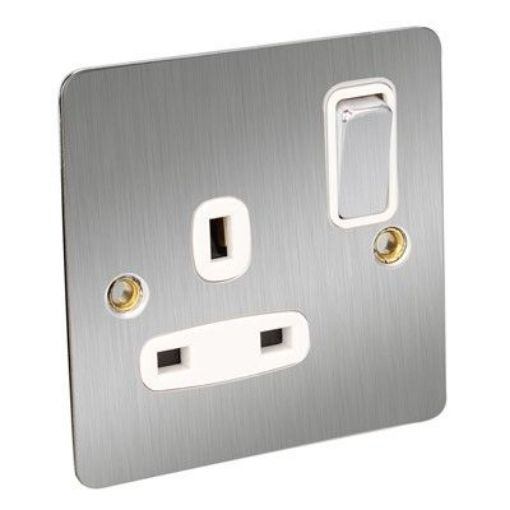 Picture of CED 13amp 1 Gang Switched Socket (Double Pole) Satin Chrome White Inserts