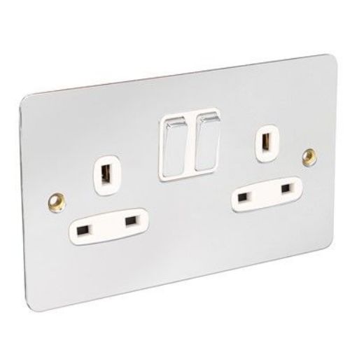 Picture of CED 13amp 2 Gang Switched Socket (Double Pole) Chrome White Inserts