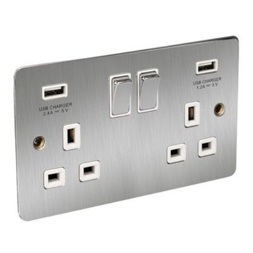 Picture of CED 13a Switched Socket Twin USB Satin Chrome