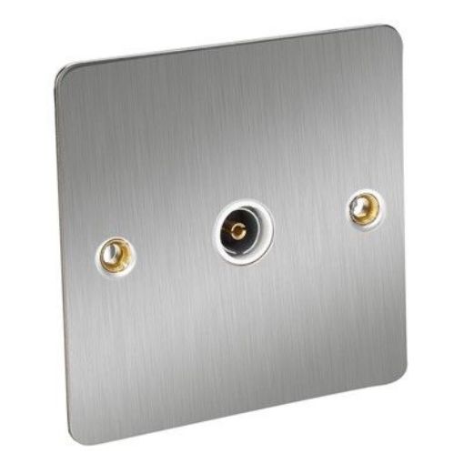 Picture of CED 1 Gang TV Socket Satin Chrome White Inserts