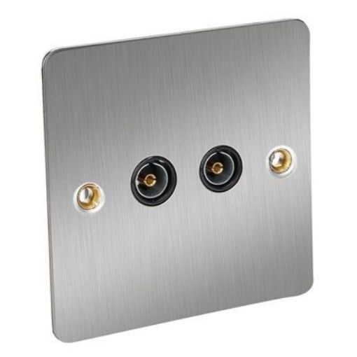 Picture of CED 2 Gang TV Socket Satin Chrome Black Inserts