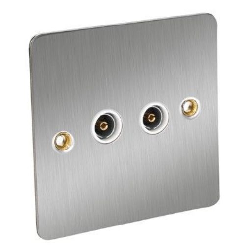 Picture of CED 2 Gang TV Socket Satin Chrome White Inserts