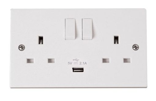 Picture of Click PRW770 Socket 2 Gang Switched and USB 13A White