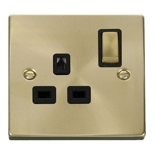 Picture of Click VPSB1535BK Socket 1 Gang Double Pole 13A Satin Brass/Black