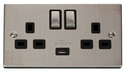 Picture of Click VPSS570BK Socket 2 Gang Switched and USB 13A