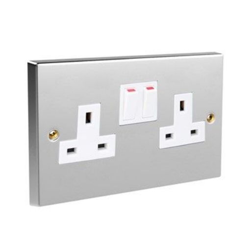 Picture of CED Switched Socket Twin 13amp Chrome White Inserts