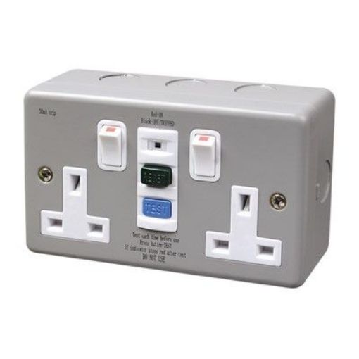 Picture of RCD Twin Metal Clad Socket Switched 13A 30mA Grey
