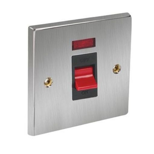 Picture of CED Switch Double Pole 45amp Single Size Plate With Neon Satin Chrome Black Inserts