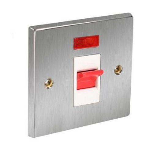 Picture of CED Switch Double Pole 45amp Single Size Plate With Neon Satin Chrome White Inserts