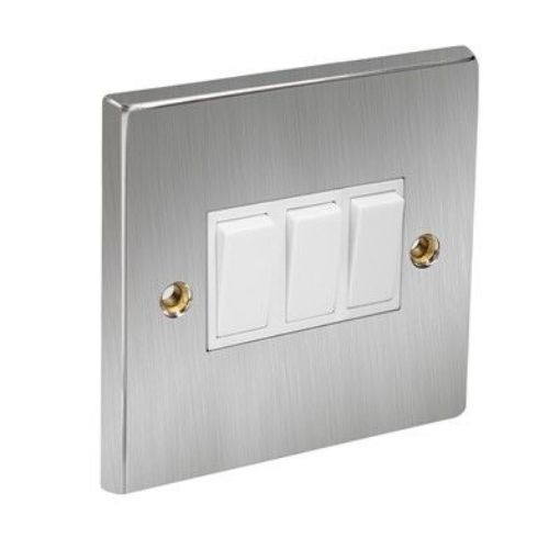 Picture of CED Switch 10amp 3 Gang 2 Way Stain Chrome White Inserts