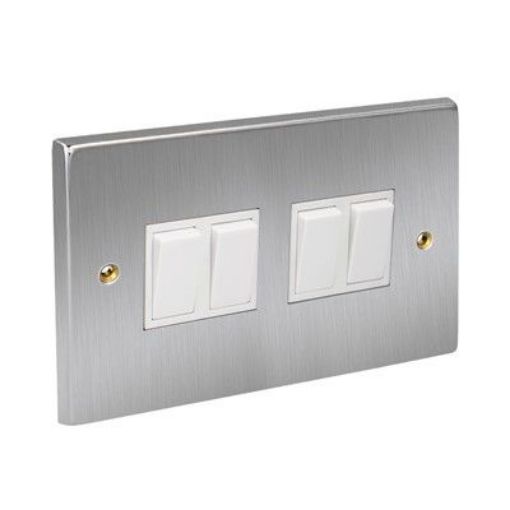 Picture of CED Switch 10amp 4 Gang 2 Way Satin Chrome White Inserts