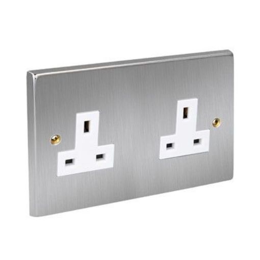 Picture of CED Unswitched Twin Socket Satin Chrome White Inserts