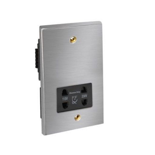 Picture of CED Shaver Socket Dual Voltage 110/240v Satin Chrome Black Inserts