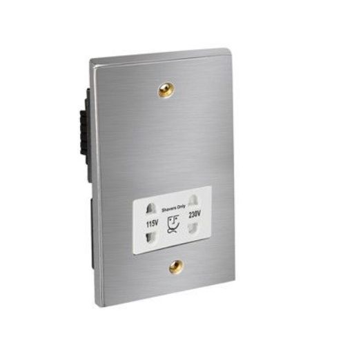 Picture of CED Shaver Socket Dual Voltage 110/240v Satin Chrome White Inserts