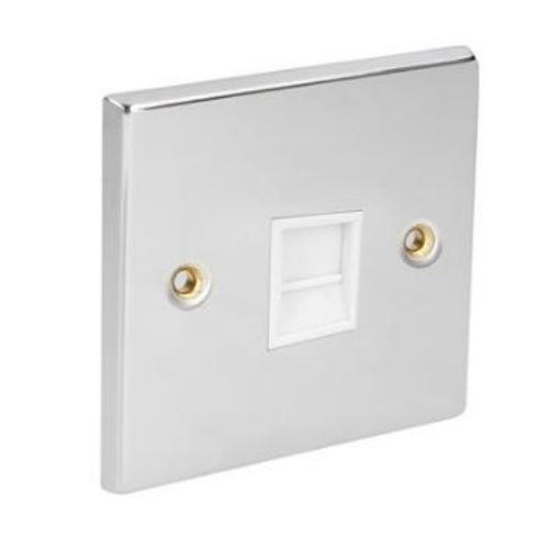 Picture of CED Cat 5 1 Gang Socket Outlet Chrome White Inserts
