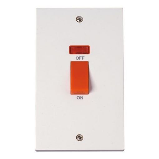 Picture of PlusSwitch 2 Gang 45A Double Pole Cooker Switch with Neon - Tall