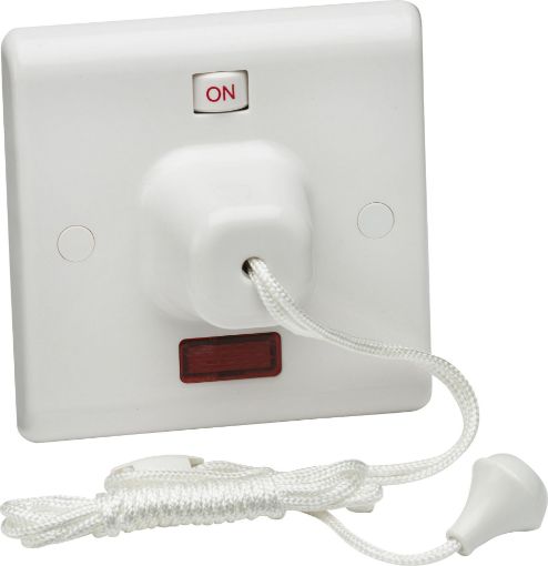 Picture of PlusSwitch 45A Double Pole Pull Cord Ceiling Switch with Neon - White