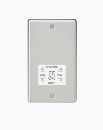 Picture of Knightsbridge Round Edge 115/230V Dual Voltage Shaver Socket - Brushed Chrome with White Insert