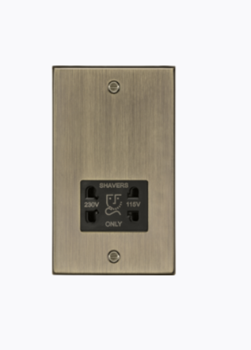Picture of Knightsbridge Square Edge 115/230V Dual Voltage Shaver Socket - Antique Brass with Black Insert