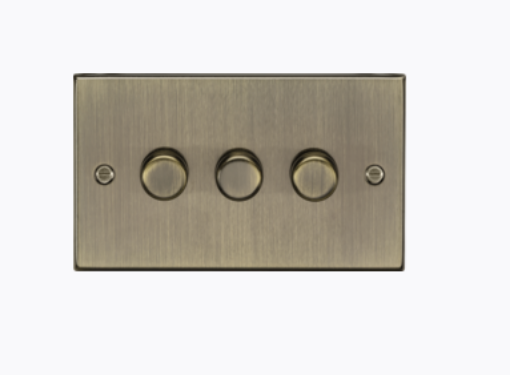 Picture of Knightsbridge Square Edge 3G 2-way 10-200W (5-150W LED) Intelligent dimmer - Antique Brass