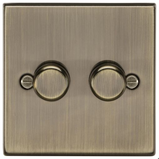 Picture of Knightsbridge Square Edge 2G 2-way 10-200W (5-150W LED) Intelligent dimmer - Antique Brass