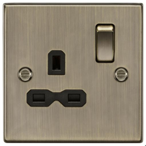 Picture of Knightsbridge Square Edge 13A 1G Double Pole Switched Socket - Antique Brass with Black Insert