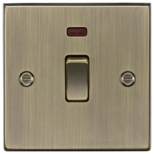 Picture of Knightsbridge Square Edge 20A 1G Double Pole Switch with Neon - Antique Brass