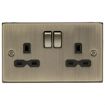 Picture of Knightsbridge Square Edge 13A 2G Double Pole Switched Socket with Twin Earths - Antique Brass with Black Insert